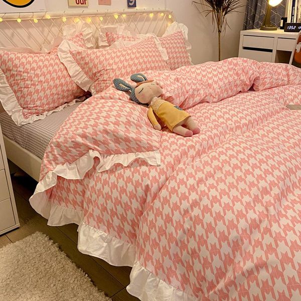 

little red book cotton four-piece princess wind bedding plaid 4-piece set sets