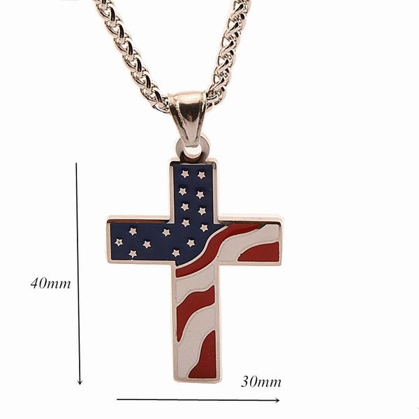 

pendant necklaces fashion personality amulet gifts for christian men stainless steel american flag cross necklace accessories, Silver