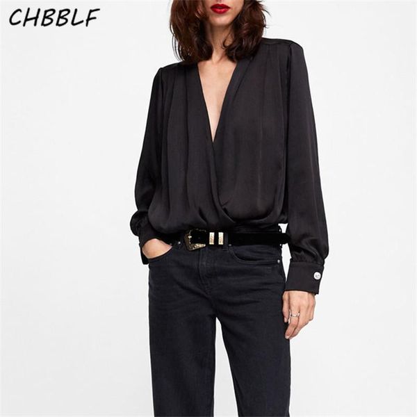 

women's jumpsuits & rompers chbblf women casual bodysuits v collar long sleeve stretchy playsuits female black fashion blusas xdn9339, Black;white