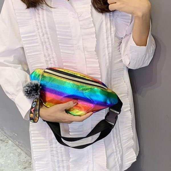 

laser belt bag ladies waist colorful gradient women chestbag pu leather chest pack shoulder bags