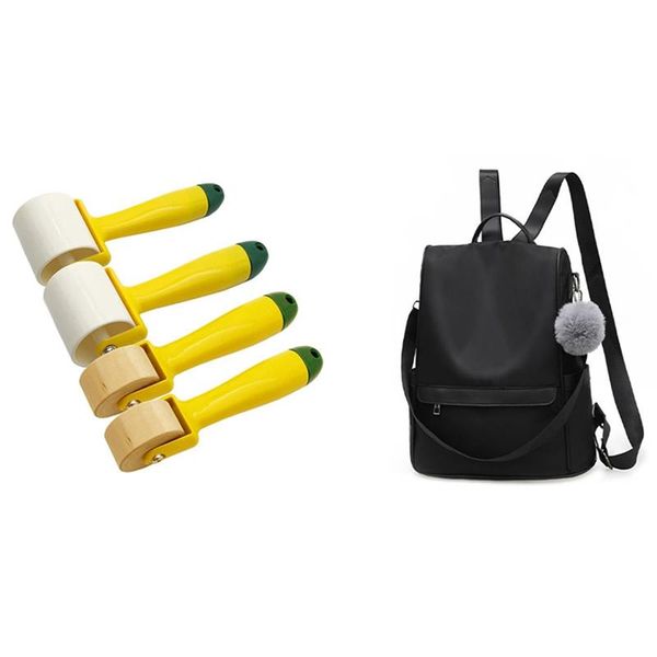 

women backpack purse travel school shoulder bag black with 4 pcs wallpaper seam roller wooden evening bags