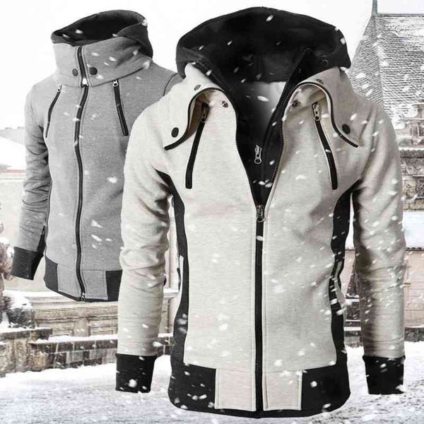 

2020 zip autumn winter casual wool bomber collar men's et slim hooded, Black