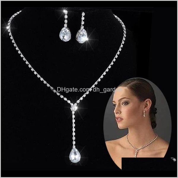 

& drop delivery 2021 trendy sier color bridal jewelry sets for women shiny cz zircon crystal necklace earrings set luxury wedding party gift, Silver