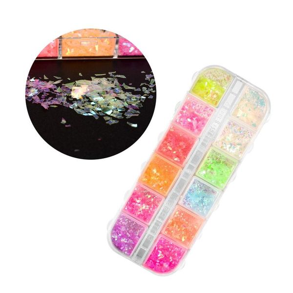 

nail glitter 12 grids art sequins color fragments decoration colorful spangle sparkling nails design decor accessory tools, Silver;gold