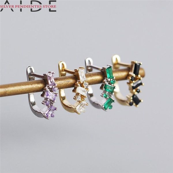

hoop & huggie aide 925 silver u-shaped earrings micro-inlaid purple green black zircon geometric retro jewelry female brincos, Golden;silver