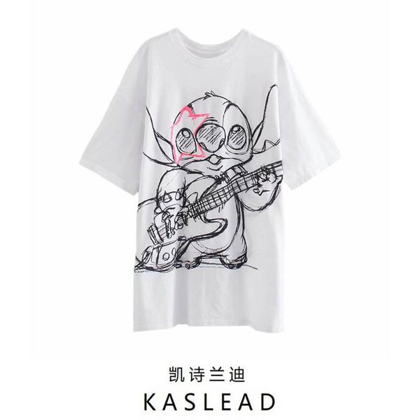

2021 spring new women's fashion cartoon print loose casual half sleeve t-shirt 01985033250, Black;gray