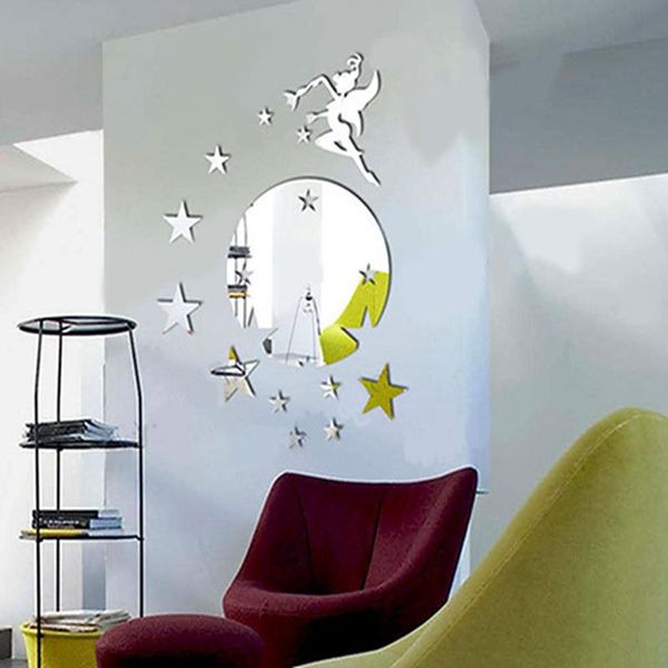 

wall stickers 3d fairy blown star acrylic mirror green home decoration with glue for children 1 set