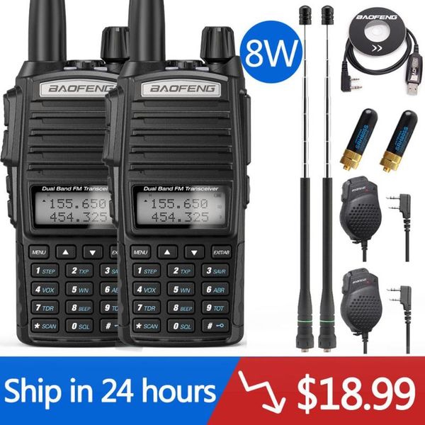 

walkie talkie 2pcs baofeng uv-82plus 8w tri-power 8/4/1w dual band transceiver uv5r hunting cb two way radio uv9r uv-x10 bf-f8hp