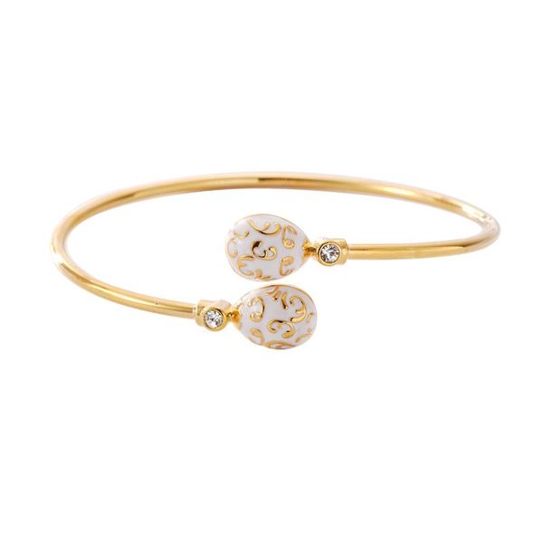 

bangle elegant jewelry lady bracelet russian faberge style women adjustable white enamel easter egg cuff, Black