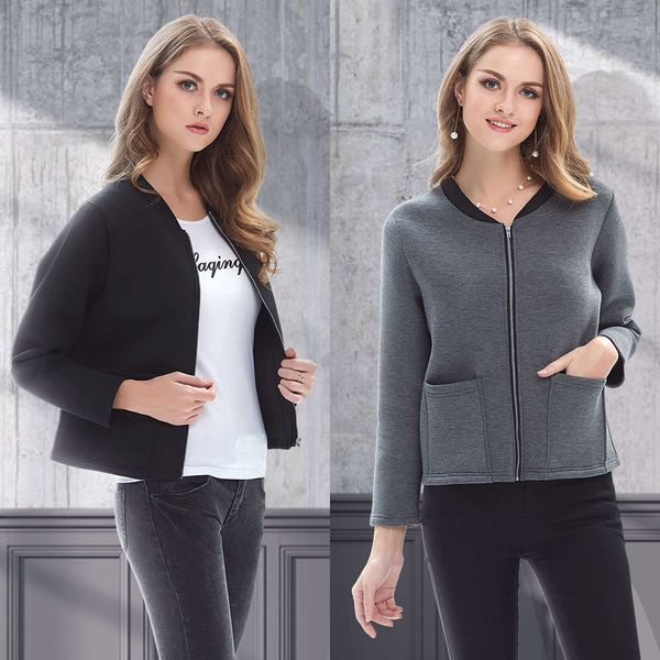 

women's autumn v-neck zipper long sleeve short coat small, Black;brown
