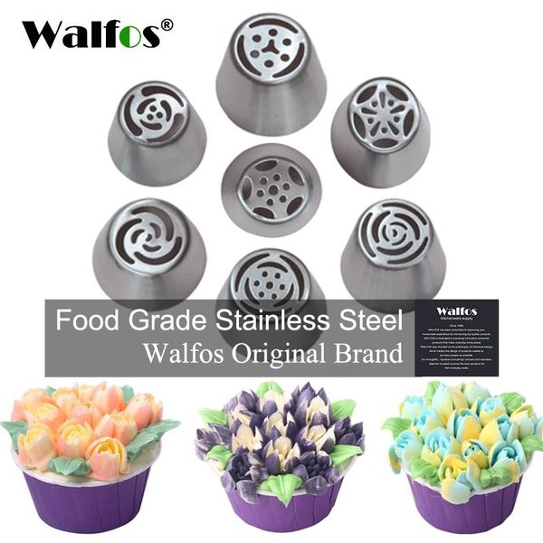 

walfos 7pc/set stainless steel russian tulip icing piping nozzles pastry decoration tips cake rose tools baking &