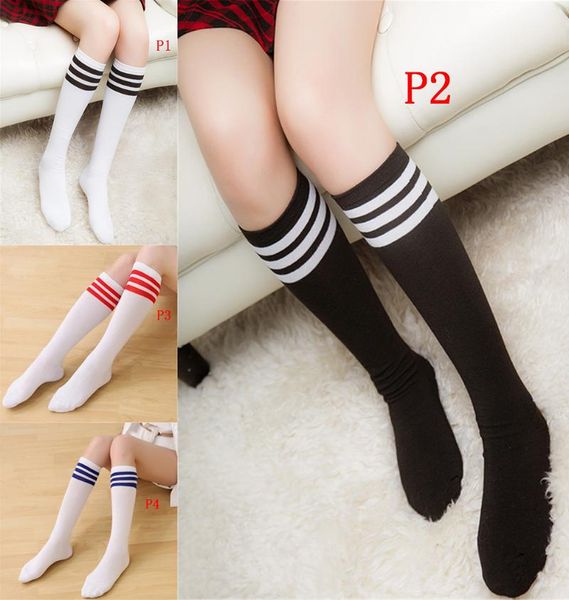 

socks & hosiery cotton ladies knee high 3 line striped women solid school party cheerleader supplies, Black;white