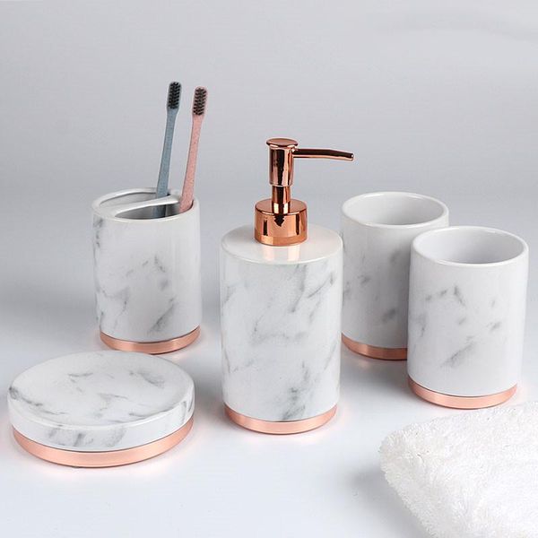 

wedding decoration bathroom kit five-piece marble ceramic brushing cup mug toilet accessories bath accessory set