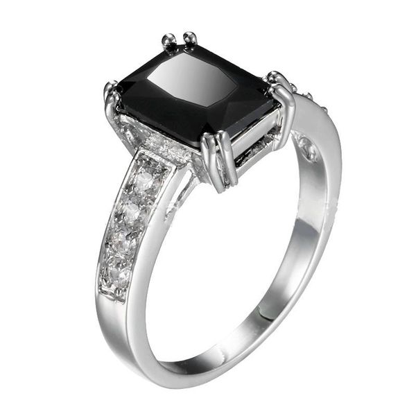 Eheringe, echter Weißgold-gefüllter Ring mit schwarzem Zirkonia für Damen, Stempel-Diamant-Schmuck, Größe 6-7-8-9-10