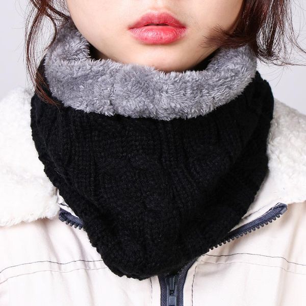 

scarves 1pc winter warm knitted ring men women thick elastic knit mufflers neck warmer circle scarf plush collar, Blue;gray