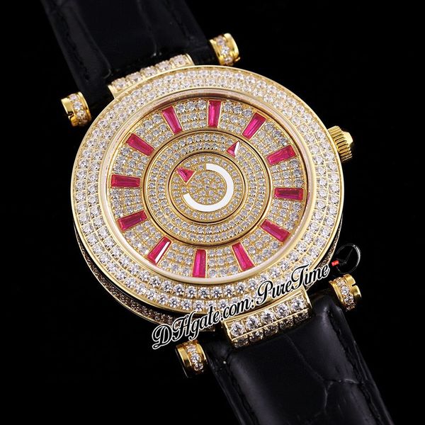 

twf double mystery dm42d2rcd miyota 9015 automatic mens watch 18k yellow gold paved diamonds black gem markers leather strap super edition w, Slivery;brown