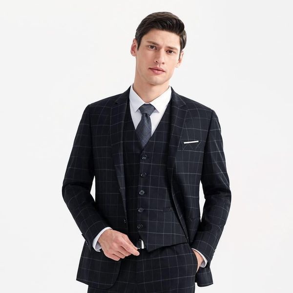 

men's suits & blazers brand suit business casual fashion checked workplace three-piece set, White;black