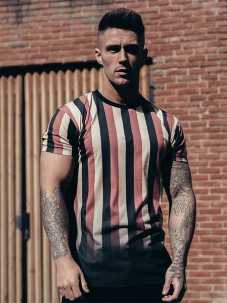 

men's t-shirts color style of the contrast men-drying fast head vertical stripes gradient shirts casual stretch o-neck short sleeve tee, White;black