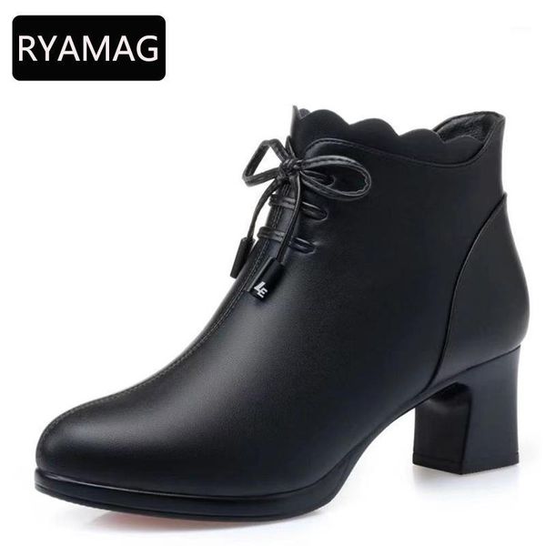 

boots ryamag warm mother shoes cotton mid-heel 2021 autumn and winter plus velvet short thick heel women's non-slip1, Black