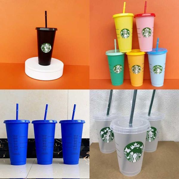 

starbucks mermaid goddess 24oz/710ml plastic mugs tumbler reusable black drinking flat bottom pillar shape lid straw cupsjaly