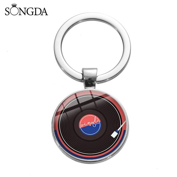 

vinyl record keychain vintage vibes tape dj vinyl record player art p glass gem keyring bag pendant steampunk trinket, Silver