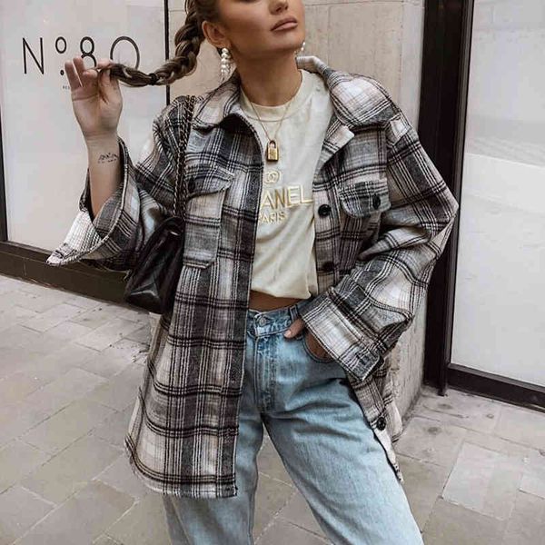 

vintage women loose plaid soft thick shirts fashion ladies streetwear woolen shirt casual female outfits girls chic 210430, White