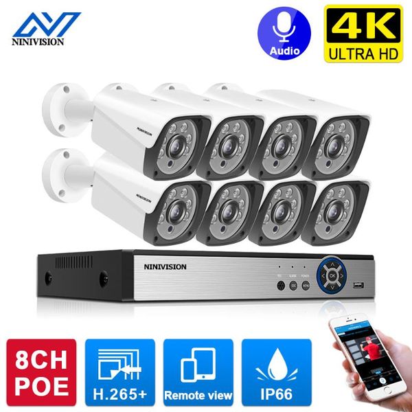

h.265 8ch 4k poe nvr kit cctv security system 8.0mp ir outdoor audio record ip camera p2p video surveillance set wireless kits