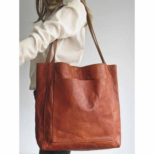 

evening bags oversized tote for women handbag large size shoulder vintage style solid color soft pu leather purses casula brown bag 2021