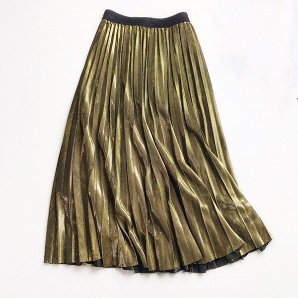 

skirts fashion metal style pleated harajuku skirtsummer women's clothes stretch high waist sequin skirt, Black