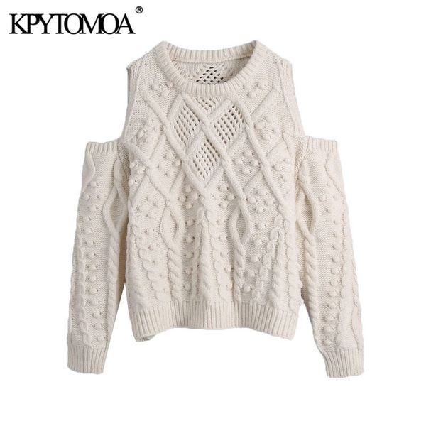 

women fashion bobble appliques hollow out knitted sweater vintage o neck long sleeve female pullovers chic 210416, White;black