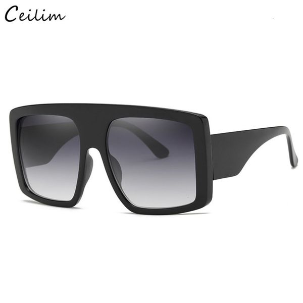 

fashionable sun frames women large design sunglasses big frame oversized flat sun glasses trendy square gradient shades1, Black