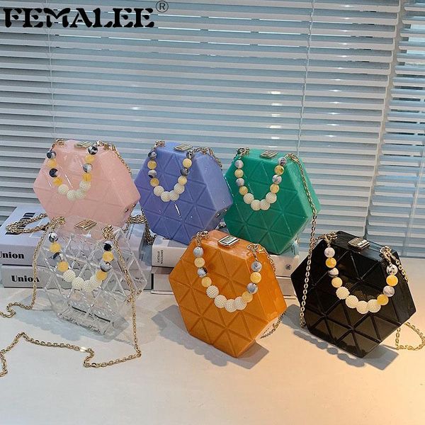 

shoulder bags fashion pearl ball chain personality design ins women handbags polygon acrylic buckle transparent jelly