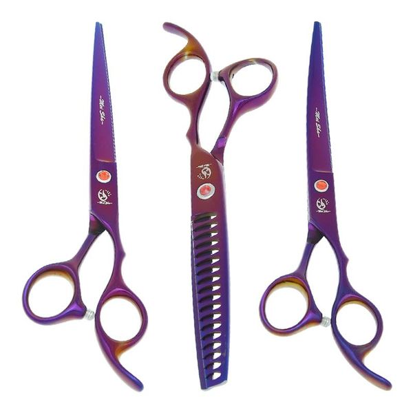 

hair scissors 7.0" dog set japan 440c pet grooming shears straight&curved cutting shear fish bone thinning trimming clippers b0021a