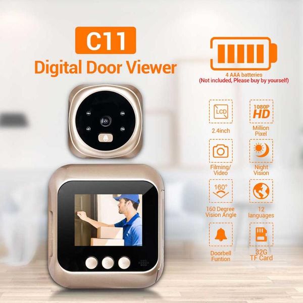 

doorbells escam c11 2.4inch lcd video doorbell peephole digital door viewer home security night vision monitor 1080p