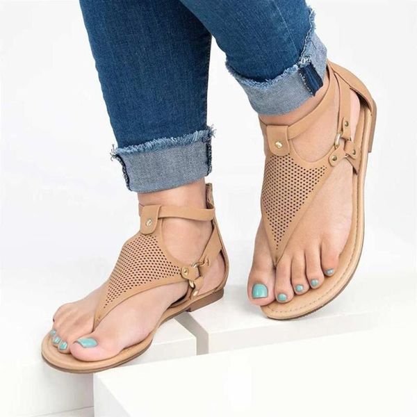 

women sandals shoes woman low heels flats ladies hollow t strap casual clip toe slippers sandalias mujer, Black