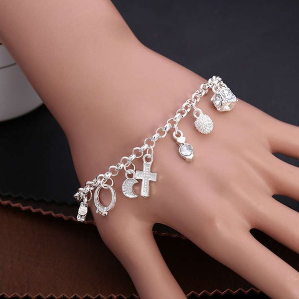 

hand catenary jewelry 925 silver temperament 13 pendant bracelet women's multi element fashion simple jewelry, Black