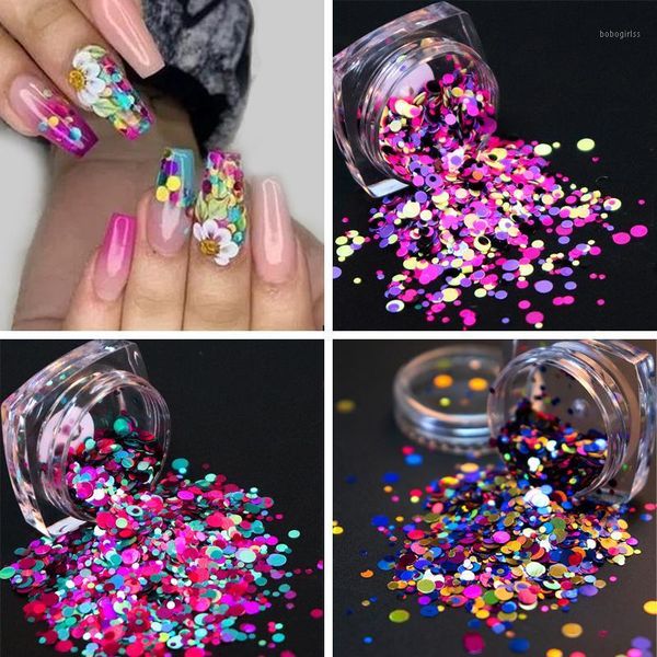 

mixed size holographic round shape nail glitter flakes sparkly 3d colorful sequins spangles polish manicure nails art decoration1, Silver;gold