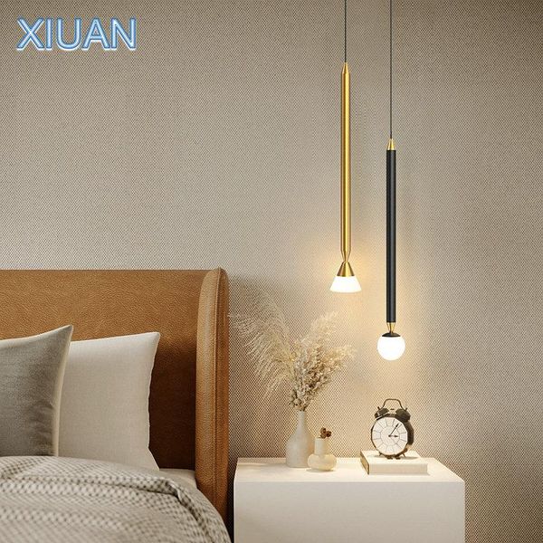 

pendant lamps creative simple black gold hanging lamp nordic long cable bedroom bedside lights aluminium glass sconces ac 220v