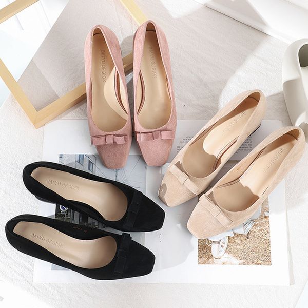 

dress shoes 2021 spring med high heels square toe thick heel slip on women office work casual weekends pumps 5cm o0011 nj1b, Black