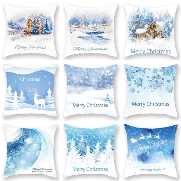 

cushion/decorative pillow blue christmas elk snowman pillowcase decoration sofa cushion cover bed case home car 45*45cm