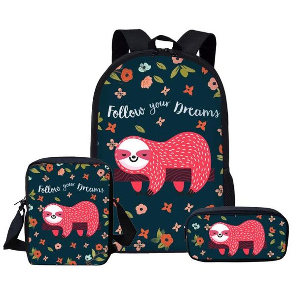 

sloth print school bags for girls kids 3pcs/set backpack children preppy shoulder bookbag students satchel
