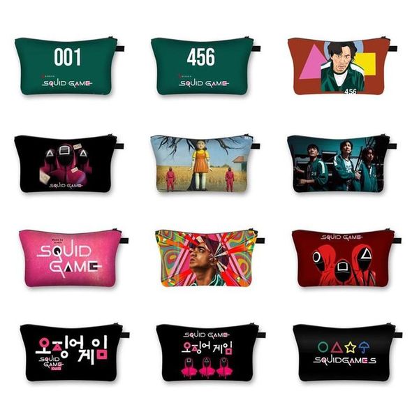 

korea squid game print cosmetic bags make up storage organizer travel pouch makeup bag purses toiletry bag women handbag squid game
