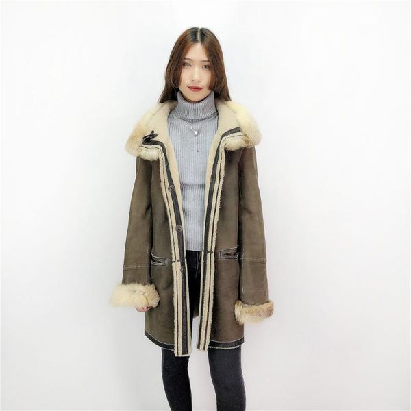 

women's fur & faux 2021 winter lamb shearling woman coats, Black