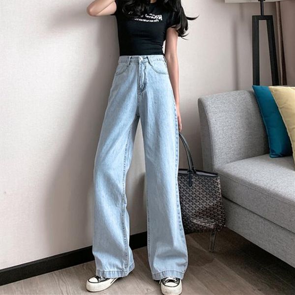 

women's jeans woman breech breeches high waist clothes wide leg denim blue streetwear vintage quality fashion harajuku slacks straight
