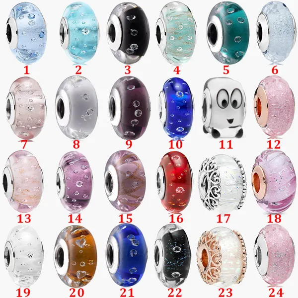 Joias finas Autênticas Contas de Prata Esterlina 925 Fit Pandora Charm Bracelets White Blue Bubble Series Vidro Colorido Cadeia de Segurança Pingente DIY contas