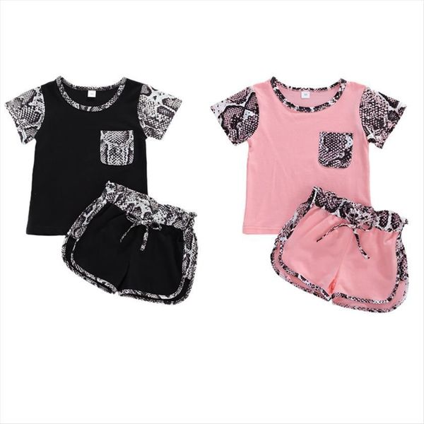 

summer toddler baby girls clothes sets print pocket short sleeve t shirts shorts 2pcs 2 colors, White