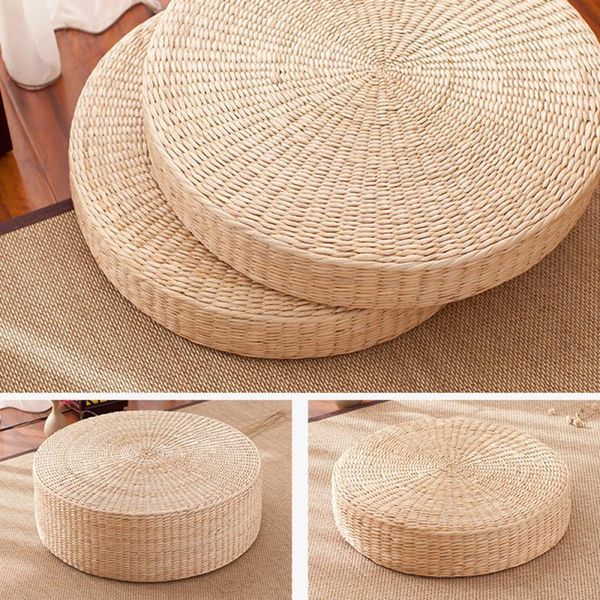 

cushion/decorative pillow 1pcs natural straw round pouf tatami cushion floor cushions meditation yoga mat chair japanese-style 2021