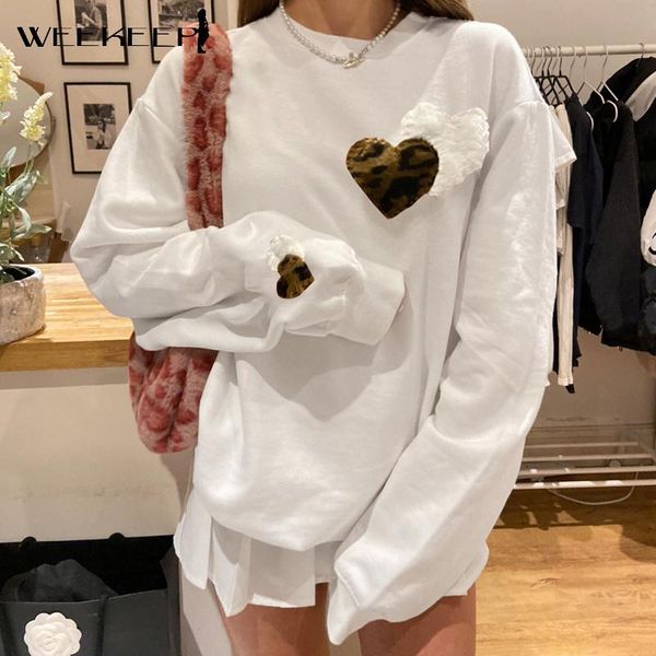 

women's hoodies & sweatshirts weekeep harajuku heart print oversized sweatshirt autumn casual y2k aesthetic long sleeve pullover women, Black