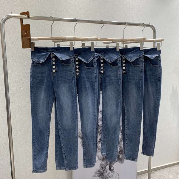 

design sense high waist women's fall tight pencil pants slim leggings, Blue