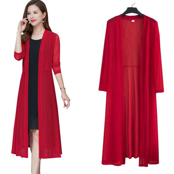 

women's trench coats oversize sun protection women long shawl jacket seaside cloak net gauze outer take cardigan thin summer windbreake, Tan;black